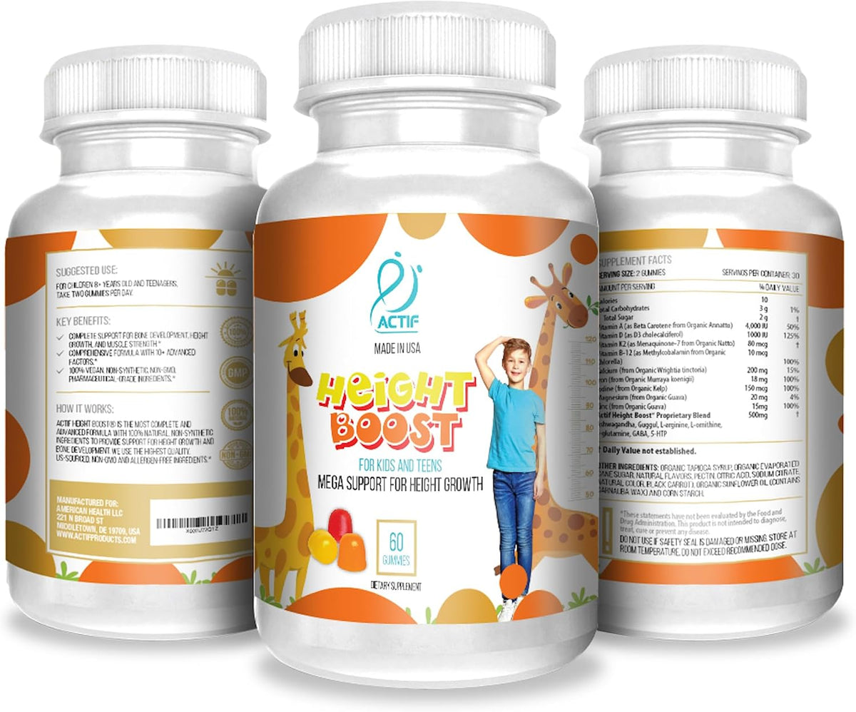 Actif Height Boost Gummies - Height Growth Supplement for Children & Teenagers, 60 Gummies, Strawberry Flavour - görsel 3