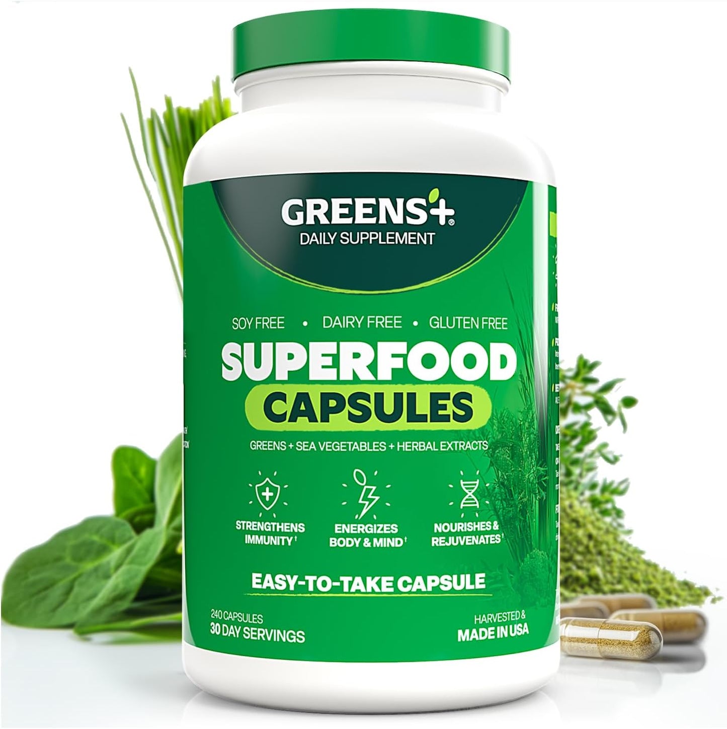 Greens+ Organic Superfood Capsules – 240 Count - görsel 1