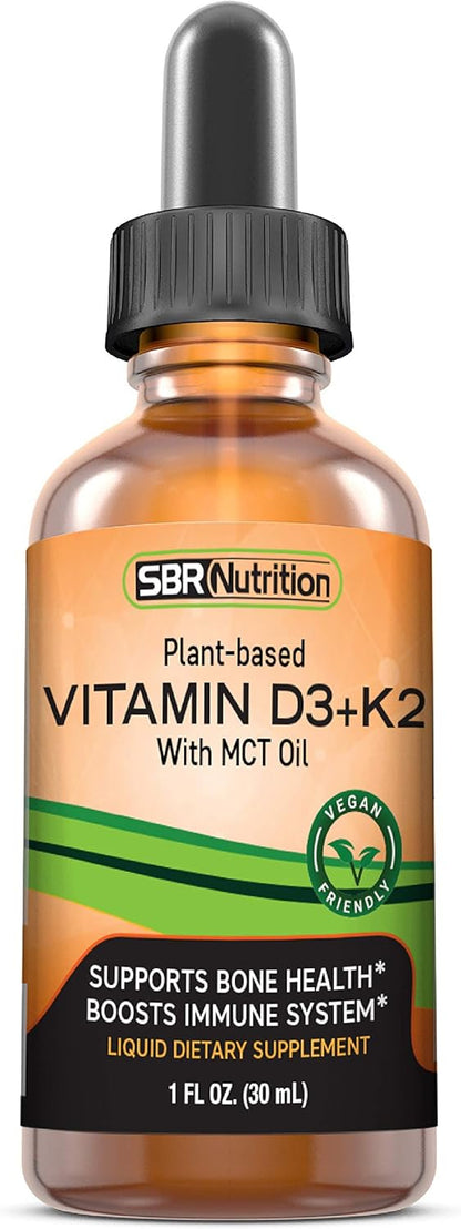 SBR Nutrition Vegan Vitamin D3 + K2 (MK-7) Liquid Drops with MCT Oil, Peppermint Flavour