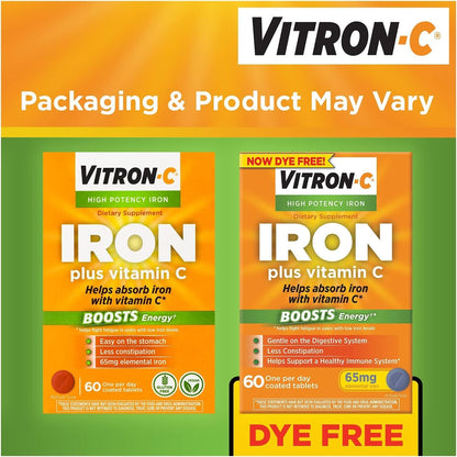 Vitron-C High Potency Iron Supplement with 125 mg Vitamin C, 60 Count | Pack of 2