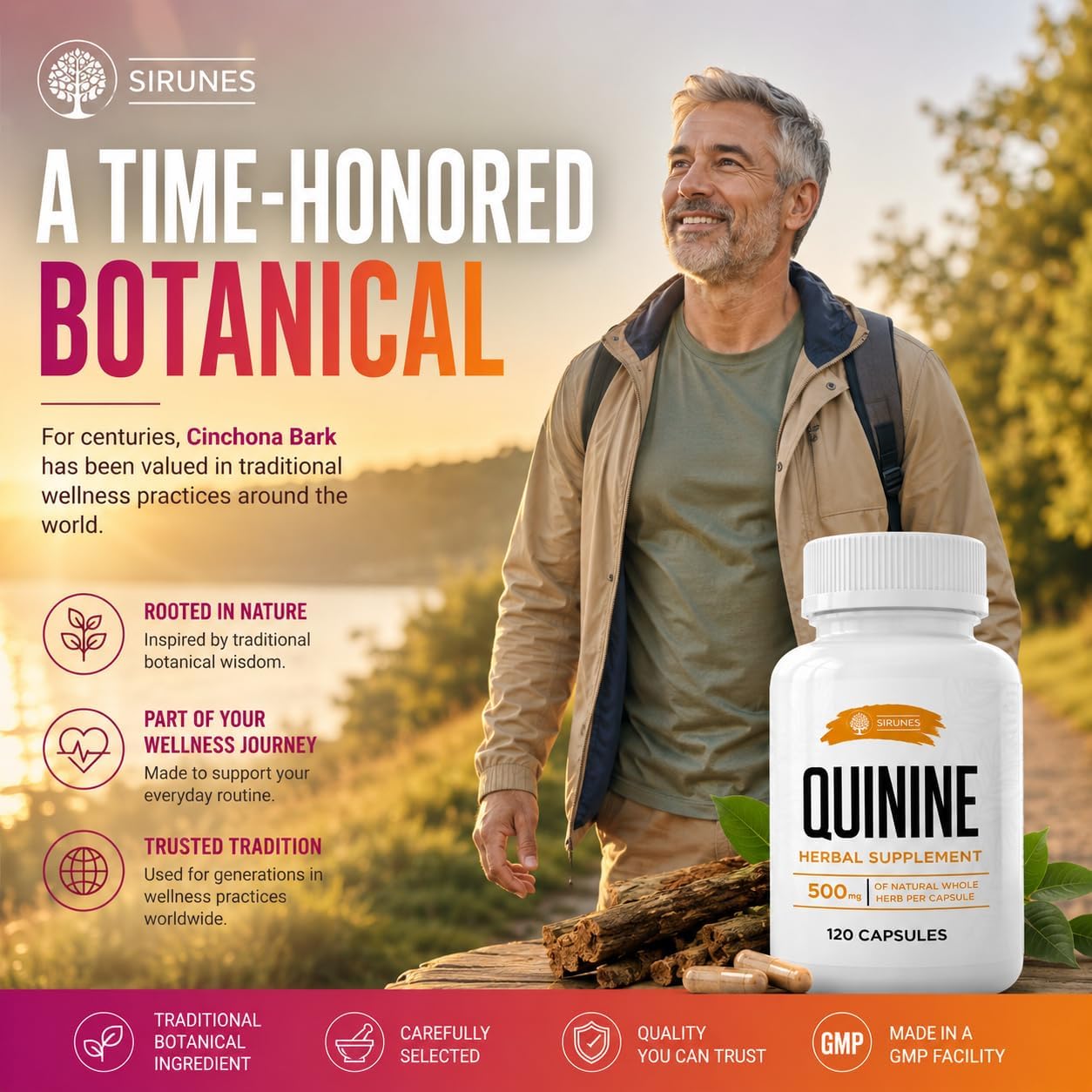 SIRUNES Cinchona Bark Quinine Capsules – Herbal Food Supplement for Muscle and Digestive Support – 500 mg, 120 Capsules - görsel 8
