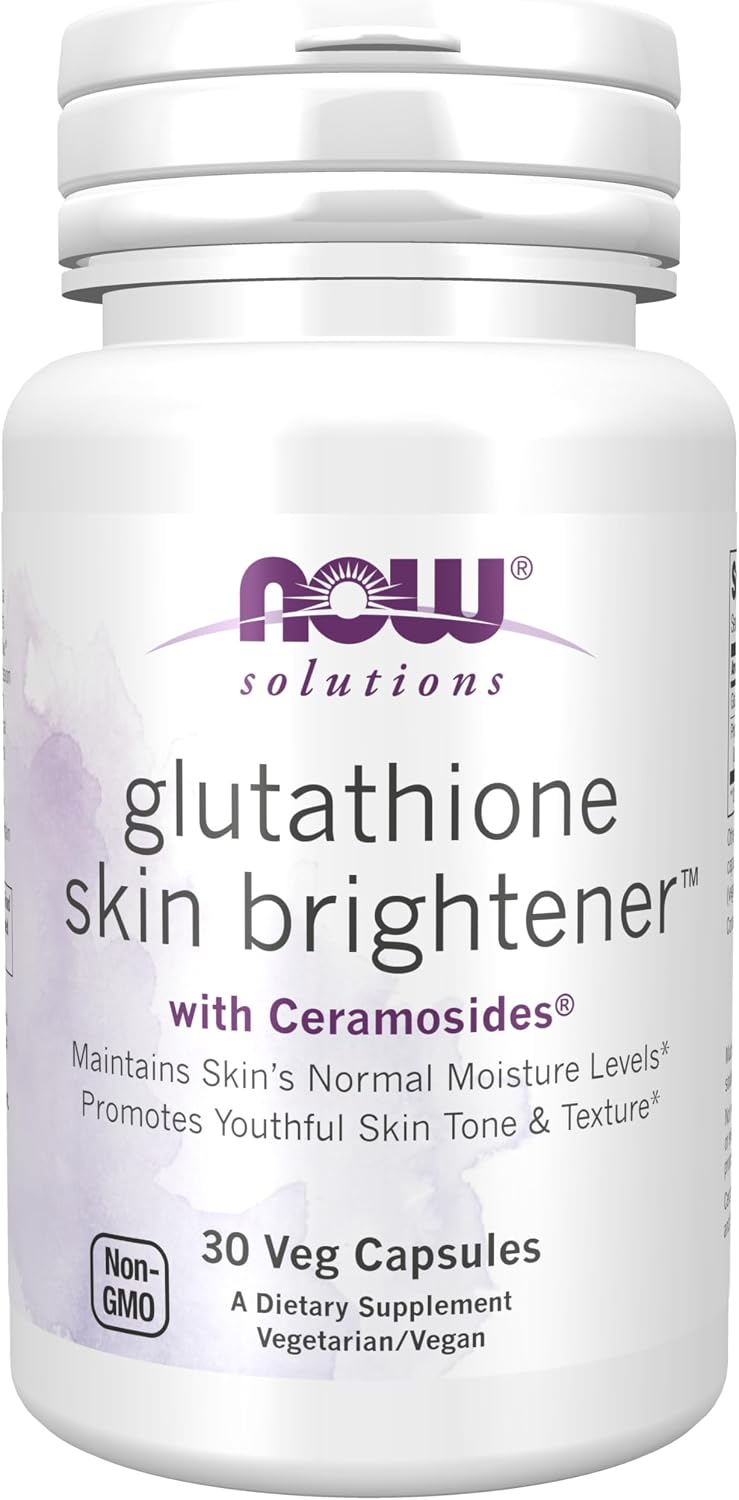 NOW Foods Solutions, Glutathione Skin Brightener with Ceramosides®, Moisturising and Illuminating, 30 Vegetable Capsules - görsel 1