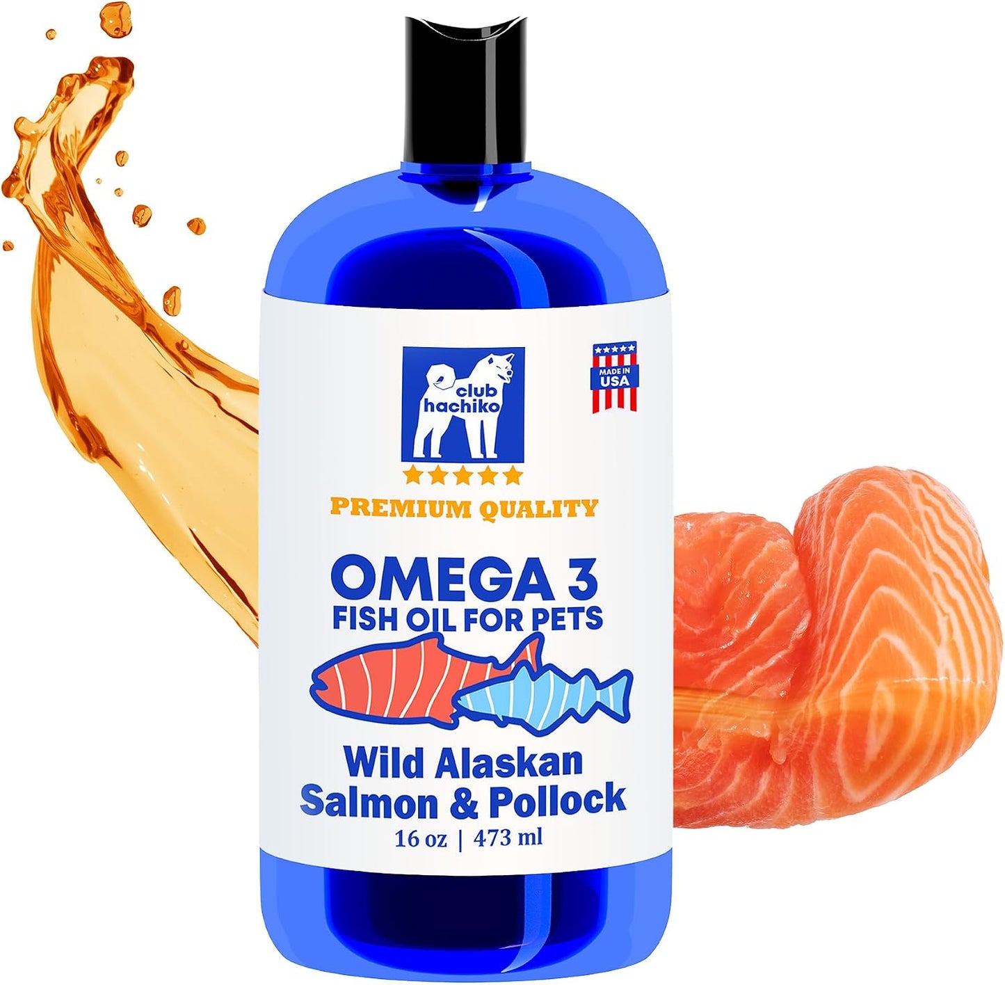 Wild-Caught Alaskan Salmon & Pollock Oil for Dogs – Omega-3 for Itchy Skin, Shedding, Allergies & Joint Support – NASC Certified – 16oz (473ml) Liquid Food Topper | Club Hachiko - görsel 1