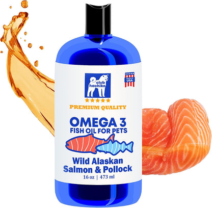 Wild-Caught Alaskan Salmon & Pollock Oil for Dogs – Omega-3 for Itchy Skin, Shedding, Allergies & Joint Support – NASC Certified – 16oz (473ml) Liquid Food Topper | Club Hachiko