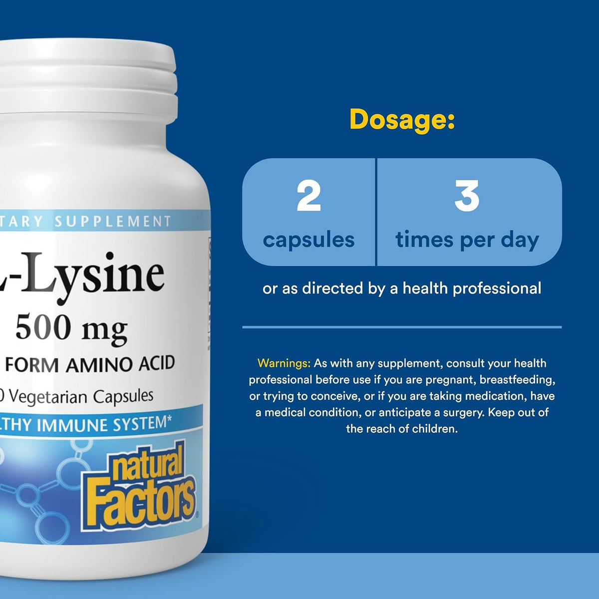 Natural Factors - L-Lysine, Supports Healthy Immune System Function, 90 Vegetarian Capsules - görsel 3