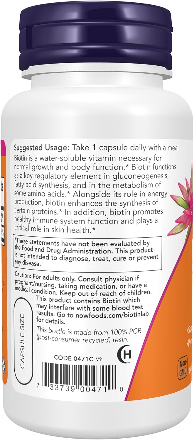 NOW Foods Biotin 5,000 mcg - 60 Veg Capsules - görsel 3