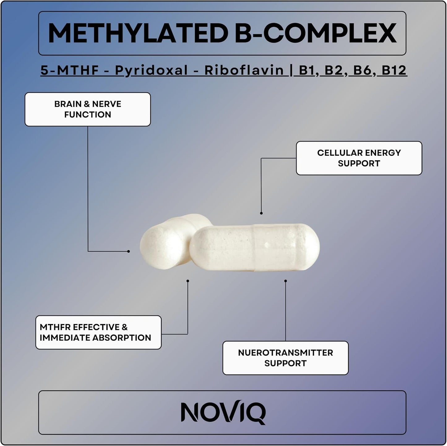 NOVIQ IQ Nootropic Supplement - 11-in-1 Brain Support with Methyl B-Complex - 60 Capsules - görsel 4