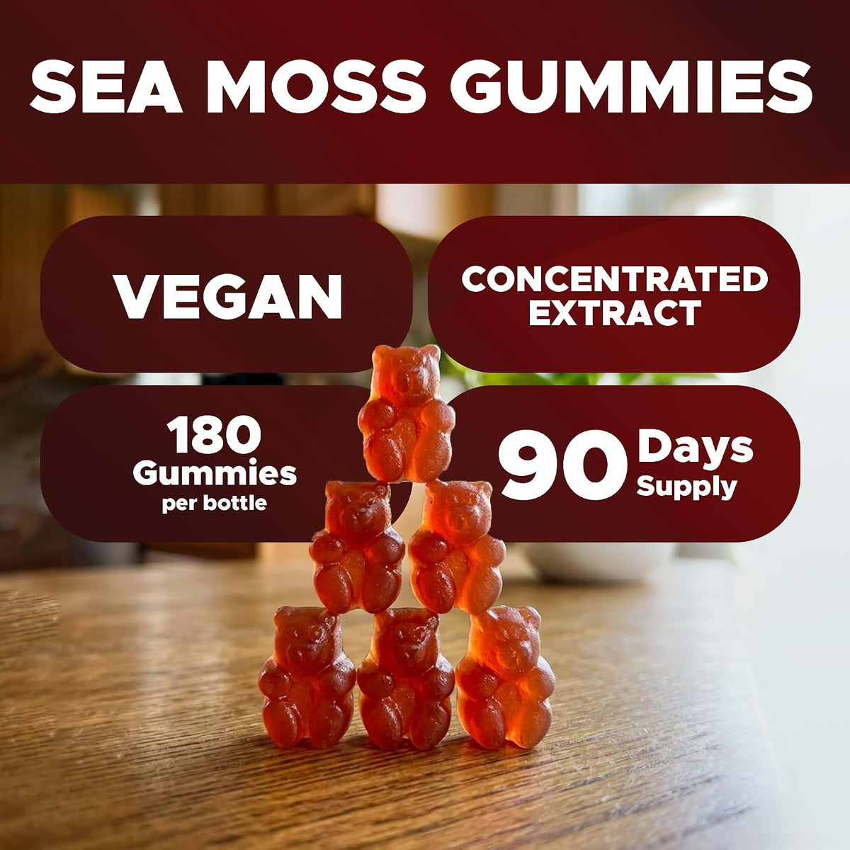 Irish Sea Moss & Bladderwrack Gummies with Burdock Root – Botanical Extract Supplement – Vegan, Non-GMO, Plant-Based Gummies – 180 Count - görsel 4