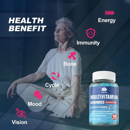 LILICARE Men's & Women's Sugar Free Methylated Multivitamin 50 Plus with Glucosamine Chondroitin MSM, Iron Free Gummies for Seniors with Multi Vitamin D3 K2 & A C E, B Complex - 60 Count (Pack of 1)