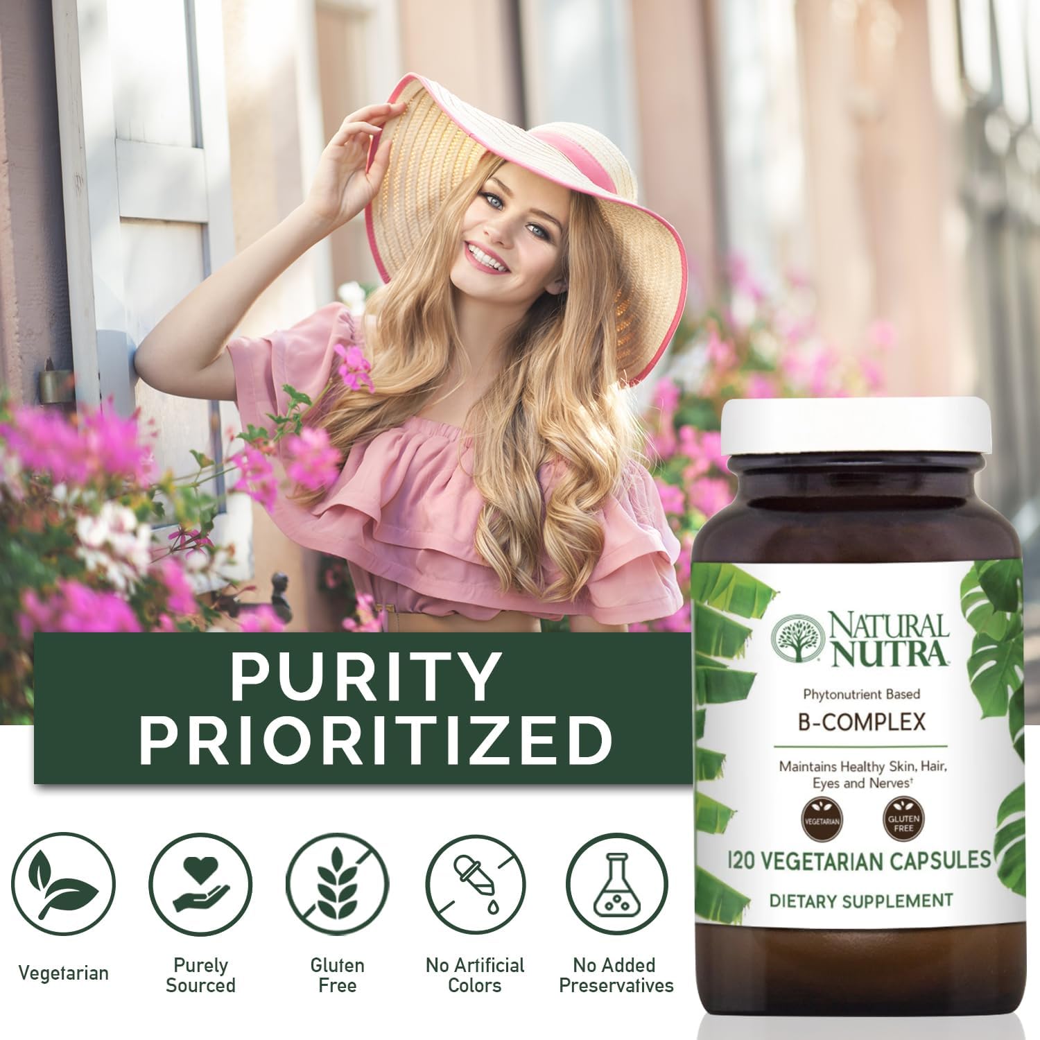 Natural Nutra Vitamin B Complex - Whole Food Supplement with B1, B2, B3, B5, B6, B7, B9, B12 - 120 Vegetarian Capsules - görsel 4