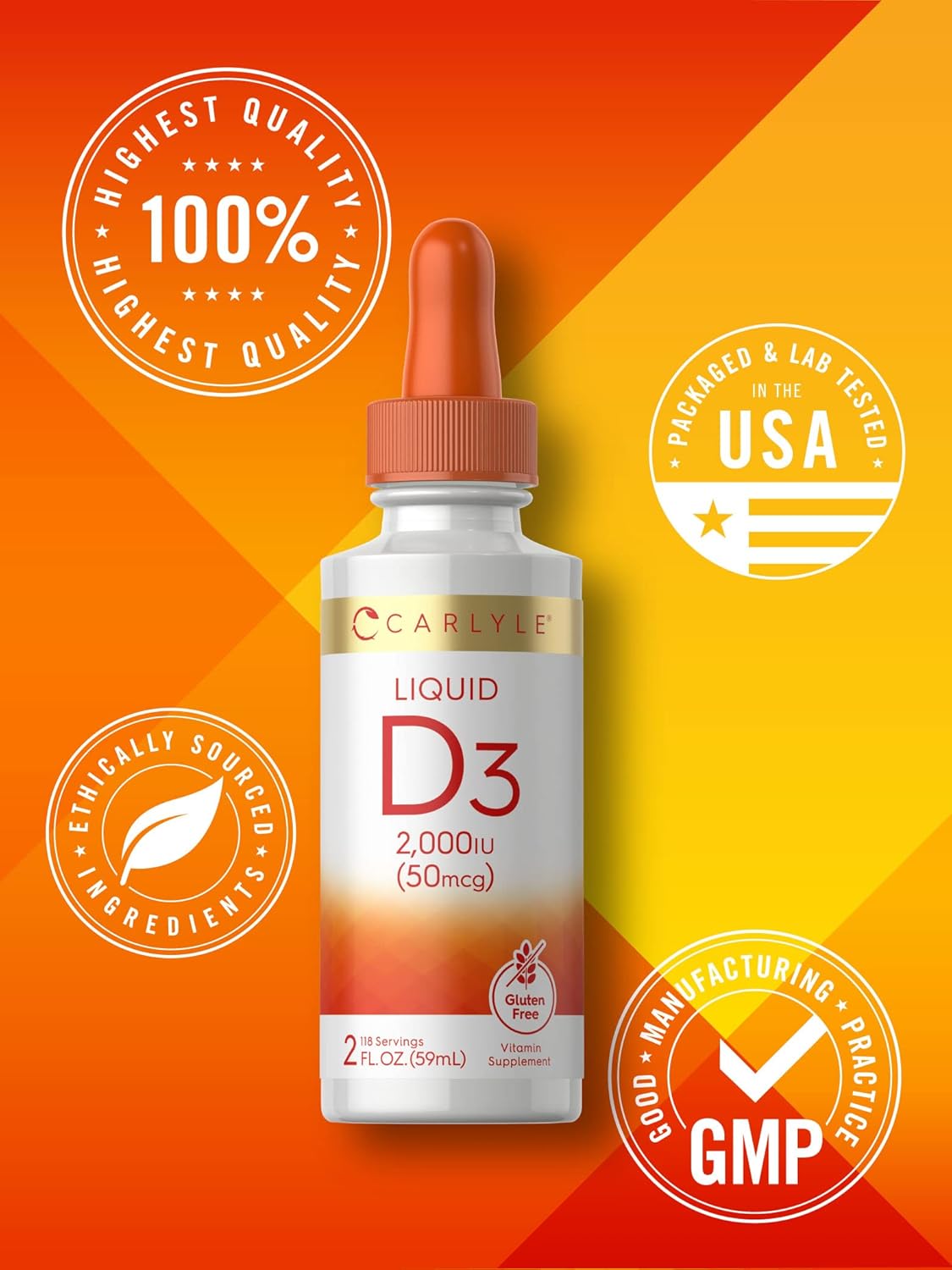Carlyle Vitamin D3 Liquid Drops | 2000 IU (50 µg) | 60 ml | Vitamin D Supplement for Adults | Vegetarian, Non-GMO, Gluten-Free Formula - görsel 5