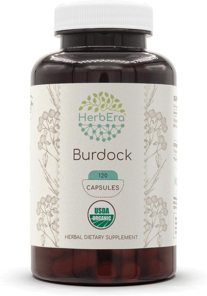 HerbEra Burdock USDA Organic 120 Capsules – Natural Herbal Supplement