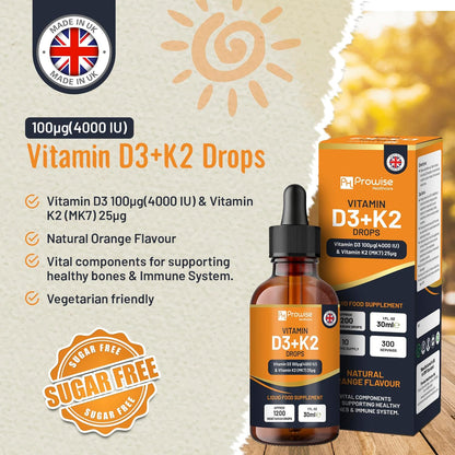 Vitamin D3 4000 IU + K2 MK7 25 mcg Orange Flavour Liquid Drops