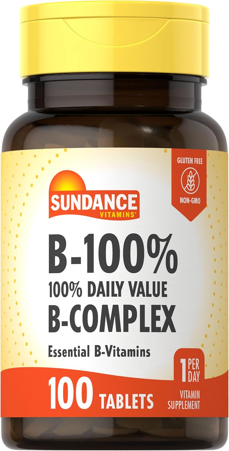 Sundance Vitamin B-Complex 100% NRV | 100 Tablets | Vegetarian, Non-GMO, and Gluten-free Supplement - görsel 1