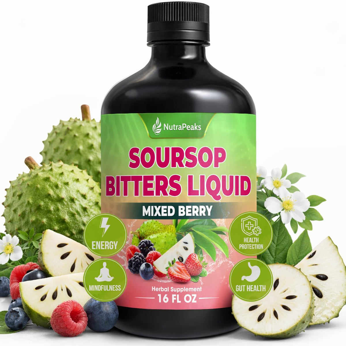 NutraPeaks Soursop Bitters Liquid – Mixed Berry, 480 ml - görsel 1