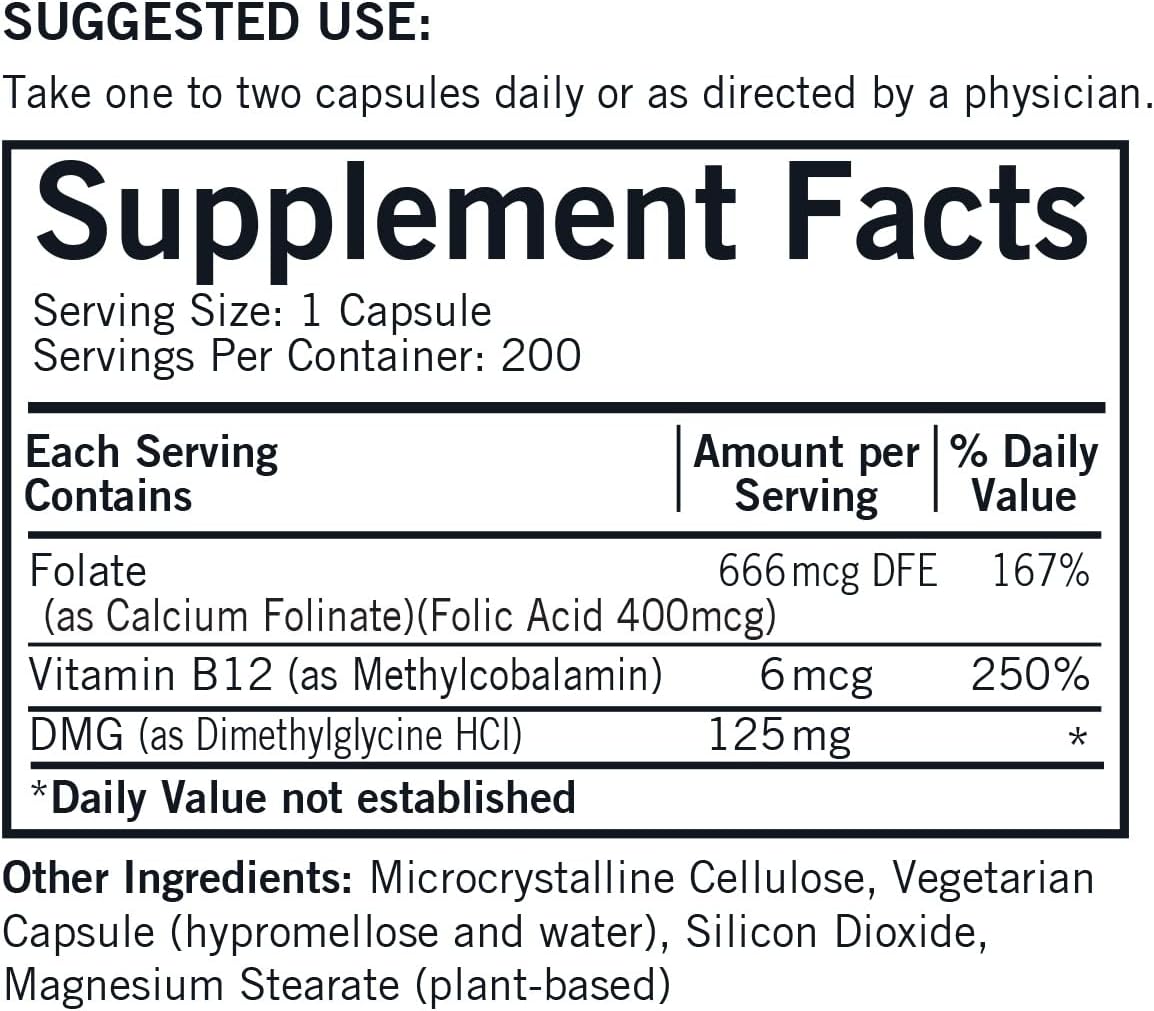 Kirkman DMG 125 mg with Folate and Methyl B12 – Hypoallergenic Formula, 100 Capsules - görsel 2