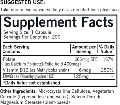 Kirkman DMG 125 mg with Folate and Methyl B12 – Hypoallergenic Formula, 100 Capsules