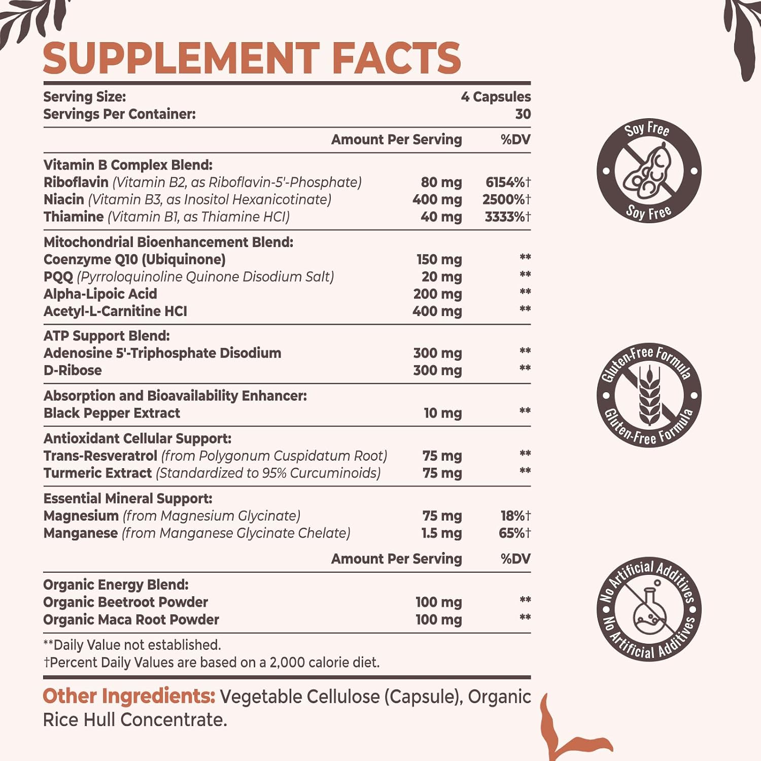 Resciency 2326 mg Mitochondrial Supplement with ATP, CoQ10, PQQ, and Organic Ingredients - 120 Capsules - görsel 2