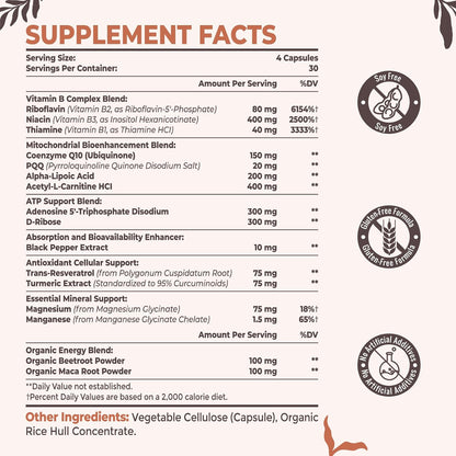 Resciency 2326 mg Mitochondrial Supplement with ATP, CoQ10, PQQ, and Organic Ingredients - 120 Capsules