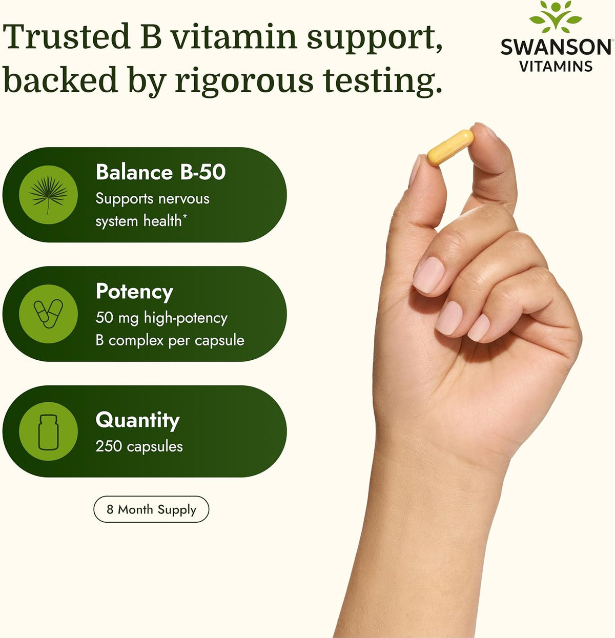 Swanson Balance B-50 High-Potency B Vitamin Complex - 250 Capsules - görsel 3