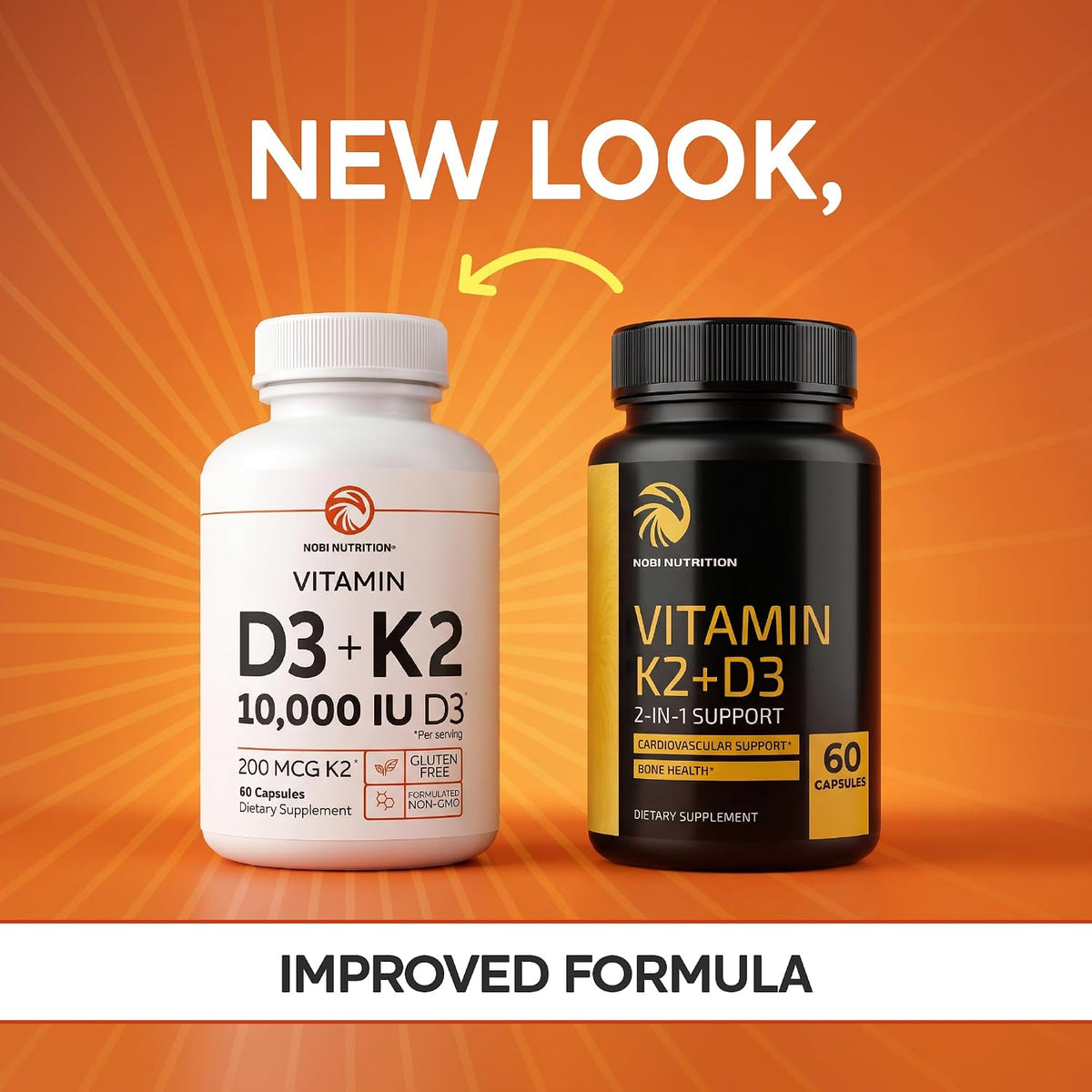 Nobi Nutrition Vitamin D3 K2 – 10,000 IU D3 + 200 mcg K2 (MK-7) – Bone, Immune & Calcium Utilisation Support – 60 Capsules - görsel 3