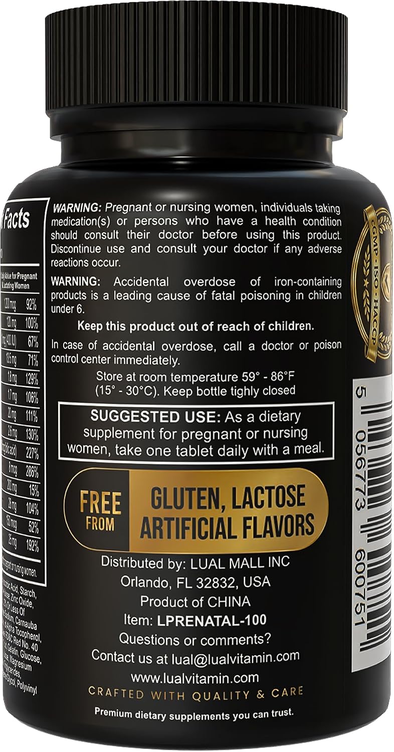 LUAL Prenatal Multivitamin with Folic Acid & Iron | 100 Tablets - görsel 3