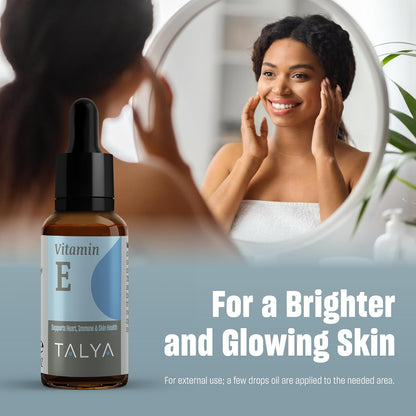 TALYA Vitamin E Liquid Drops 10 ml | Immune & Skin Health | for Scars | Glass Dropper Bottle | Vegan, Non-GMO, Supplement