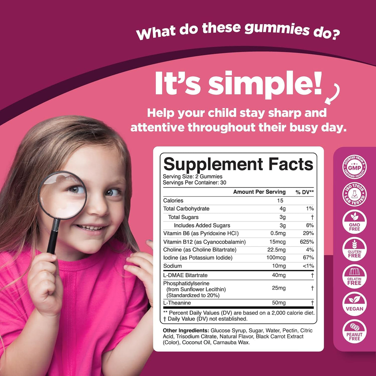 Phytoral Vegan Kids Focus Gummies - Potent Chewable Brain Support for Children - Enhances Concentration & Memory - Calming Supplements & Focus Gummies for Kids - Non-GMO & Gluten-free - 60 Count - görsel 8