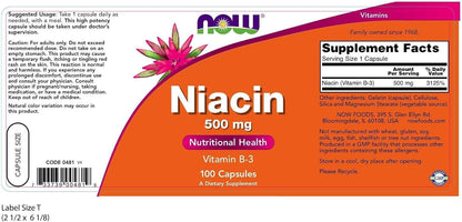 NOW Foods Niacin (Vitamin B3) 500 mg, 100 Capsules