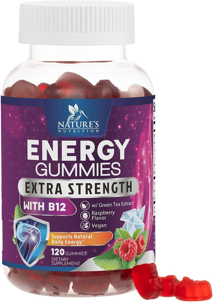 Energy Gummies with Vitamin B12 & Green Tea Caffeine - Berry Flavour - 60 Count