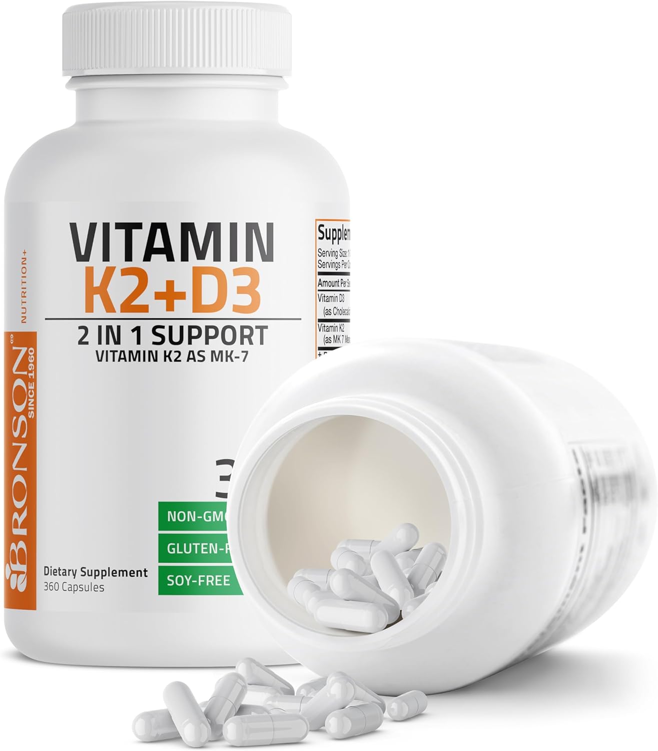 Bronson Vitamin K2 D3 (MK7) Supplement - 360 Capsules - görsel 6