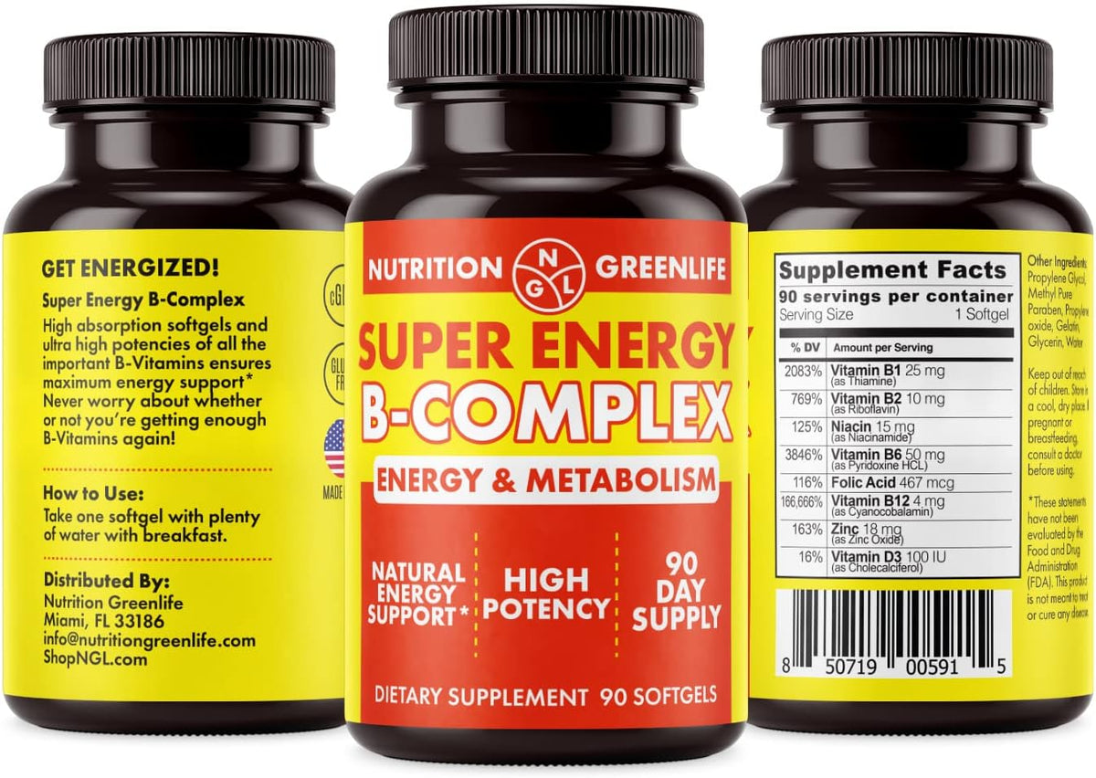 NGL Super Energy Vitamin B Complex – Bioactive Cold Fill Softgels, with Folic Acid, Zinc & Vitamin D, 90 Capsules - görsel 2