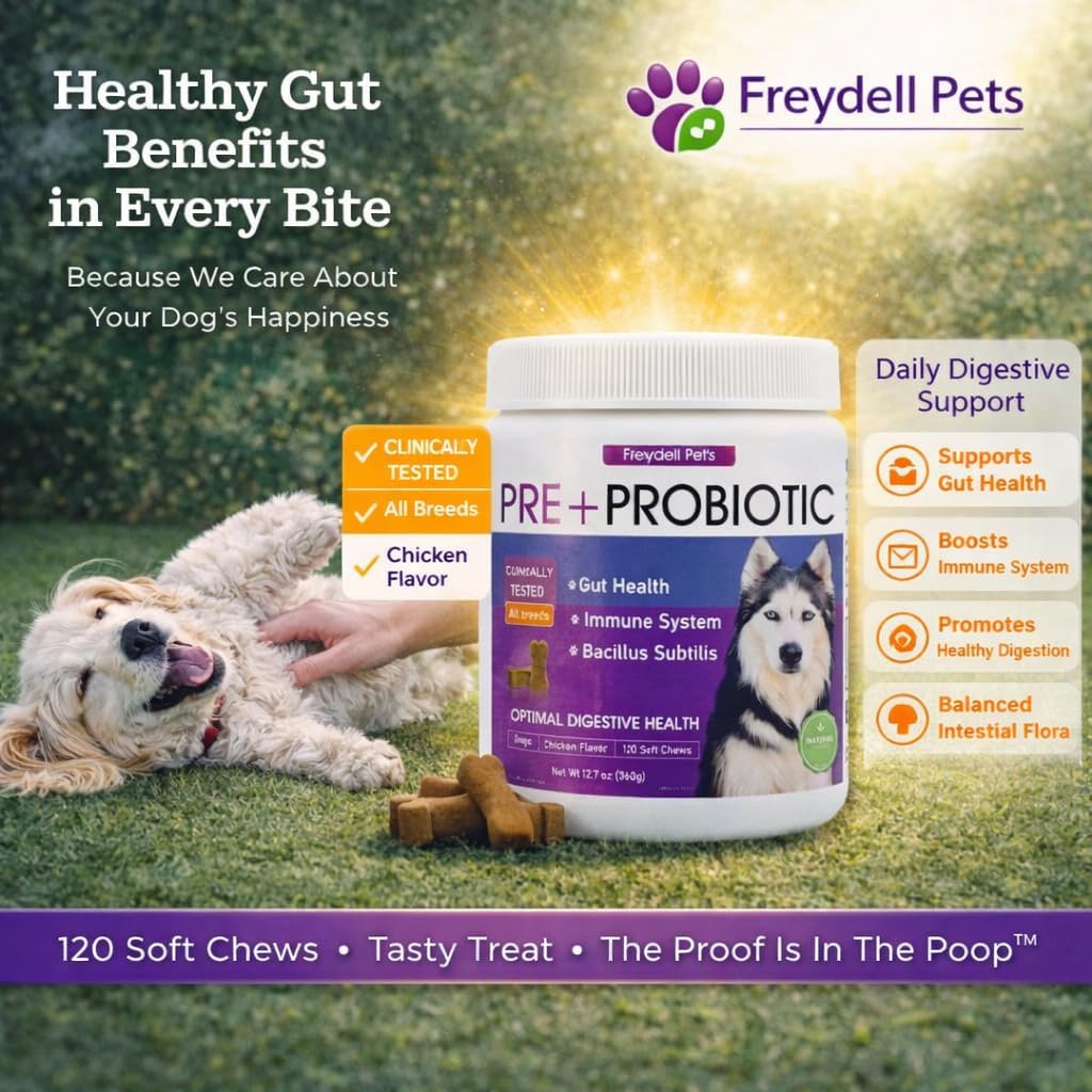 Freydell Pets Probiotics for Dogs – Digestive Enzymes, Prebiotics & Fibre Soft Chews – 120 Chews - görsel 5