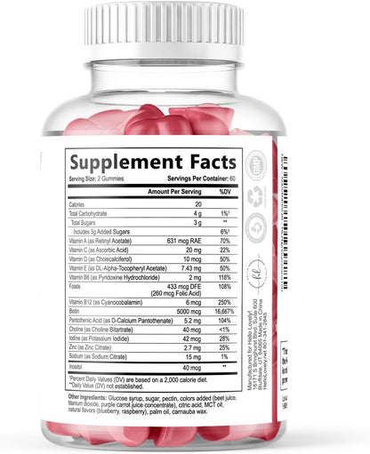 Hair Vitamin Gummies with Biotin – Vitamins E, C & Zinc for Normal Hair and Skin, Premium Vegetarian & Non-GMO – Natural Support for Healthy-Looking Hair, Skin & Nails – 120 Gummy Bears