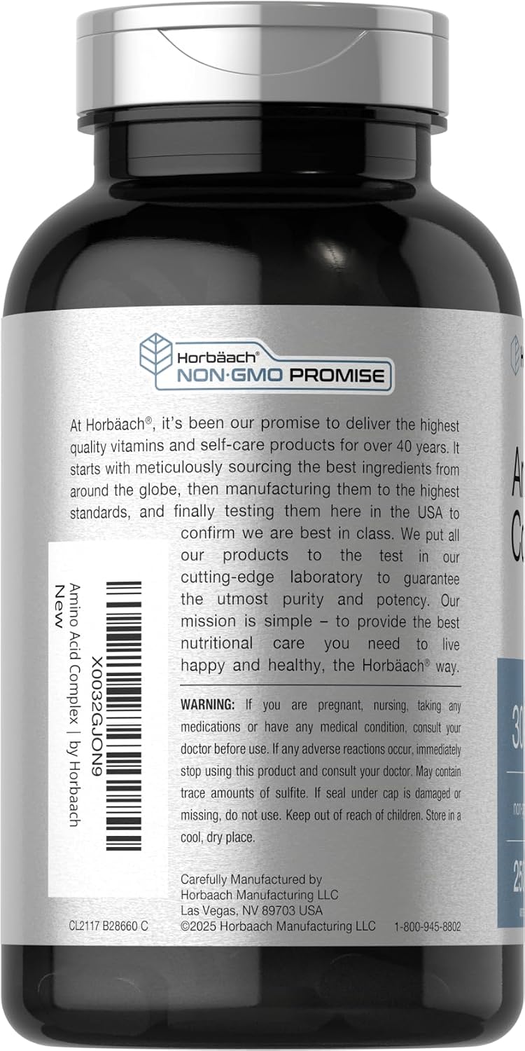 Horbäach Amino Acid Complex 3000mg, 250 Caplets – Non-GMO & Gluten-free - görsel 3