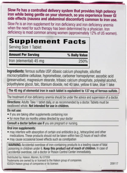 Slow Fe Slow Release Iron Tablets, 30 Tablets (Pack of 6)