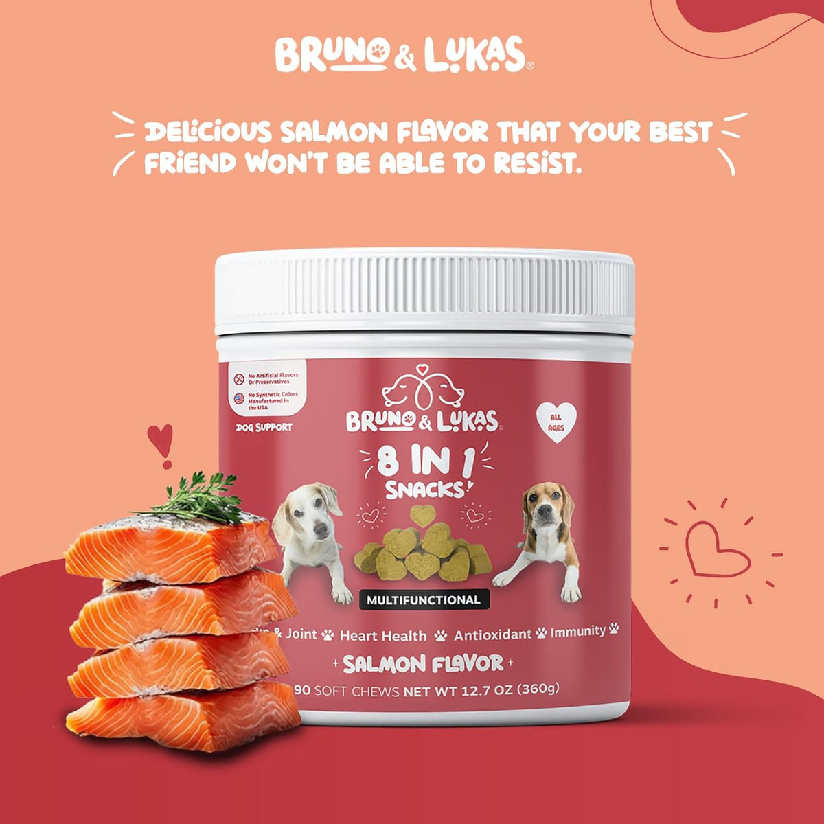 8-in-1 Multivitamin for Dogs with Glucosamine & Omega Fish Oil – Salmon Flavour – 90 Chews - görsel 2
