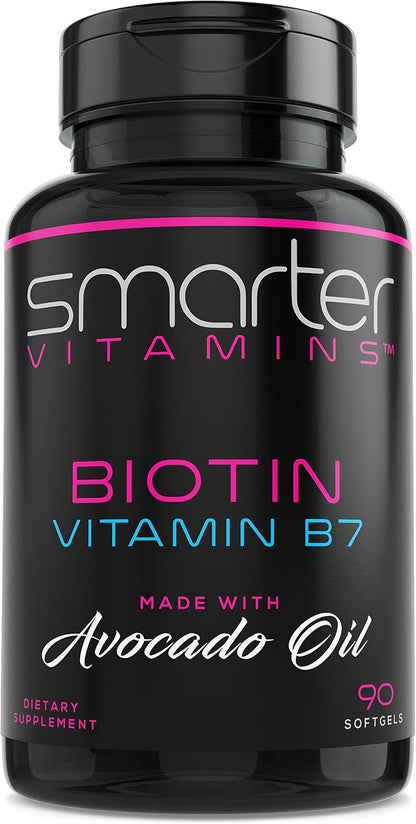 SmarterVitamins Biotin 5000mcg with Avocado Oil, 2 Pack (180 Mini Liquid Softgels)