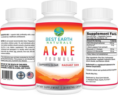 Best Earth Naturals Clear Skin Acne Support Supplement Capsules – 30-Day Supply