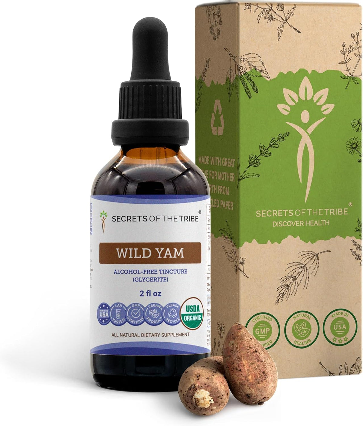 Secrets of the Tribe Organic Wild Yam Glycerite - Alcohol-Free, 2 fl oz (approx. 59 ml) - görsel 1