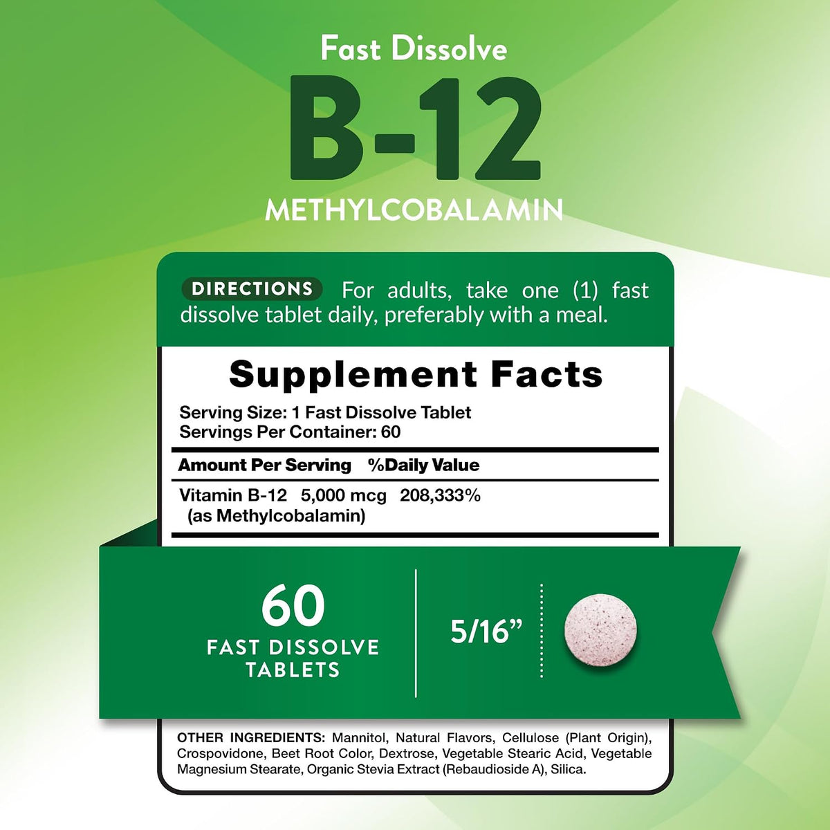 Nature's Truth Vitamin B12 5000μg Fast Dissolve Tablets, Natural Berry, 60 Tablets - görsel 2