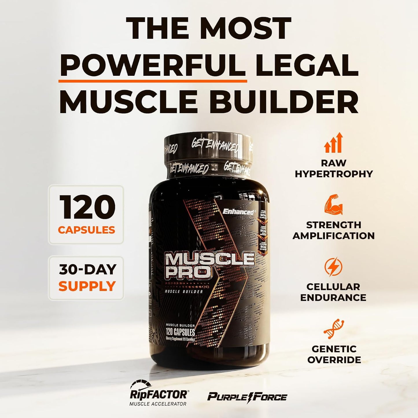 Enhanced Labs Muscle Pro - 5-in-1 Premium Muscle Builder for Men - Epicatechin, Turkesterone, RipFACTOR® & Purple Force® - Advanced Muscle Support: Strength, Lean Mass & Free Testosterone - 120 Capsules - görsel 2