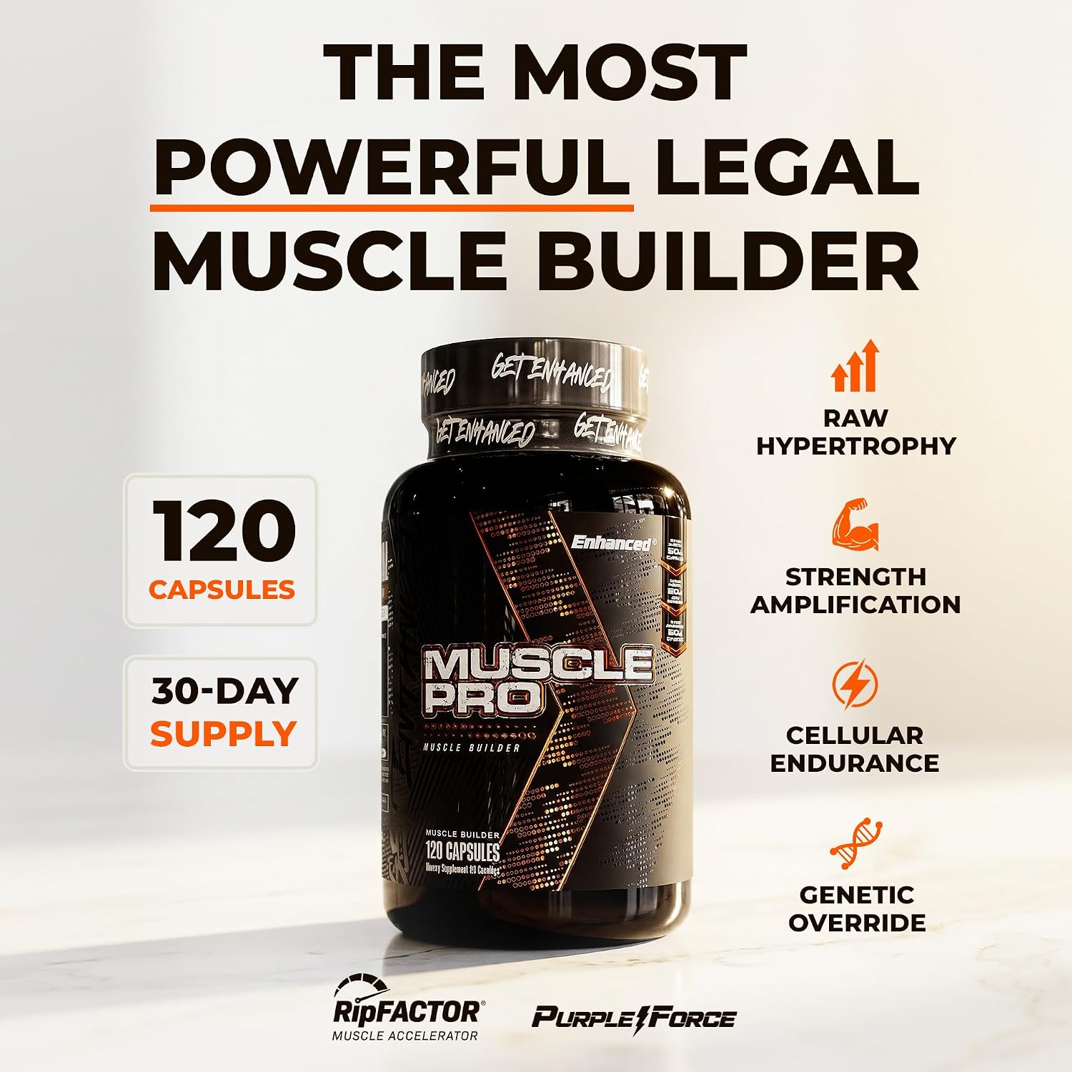 Enhanced Labs Muscle Pro - 5-in-1 Premium Muscle Builder for Men - Epicatechin, Turkesterone, RipFACTOR® & Purple Force® - Advanced Muscle Support: Strength, Lean Mass & Free Testosterone - 120 Capsules - görsel 2