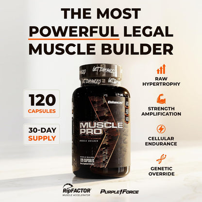 Enhanced Labs Muscle Pro - 5-in-1 Premium Muscle Builder for Men - Epicatechin, Turkesterone, RipFACTOR® & Purple Force® - Advanced Muscle Support: Strength, Lean Mass & Free Testosterone - 120 Capsules