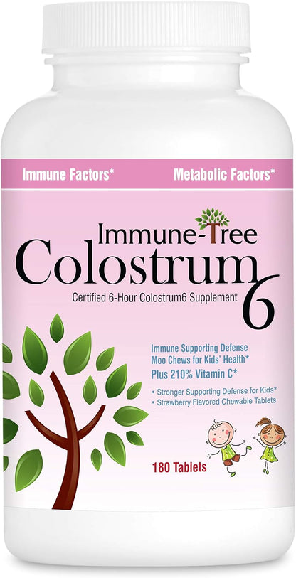 Immune Tree Moo Chews for Kids – 180 Cold Pressed Strawberry Chewable Colostrum Tablets