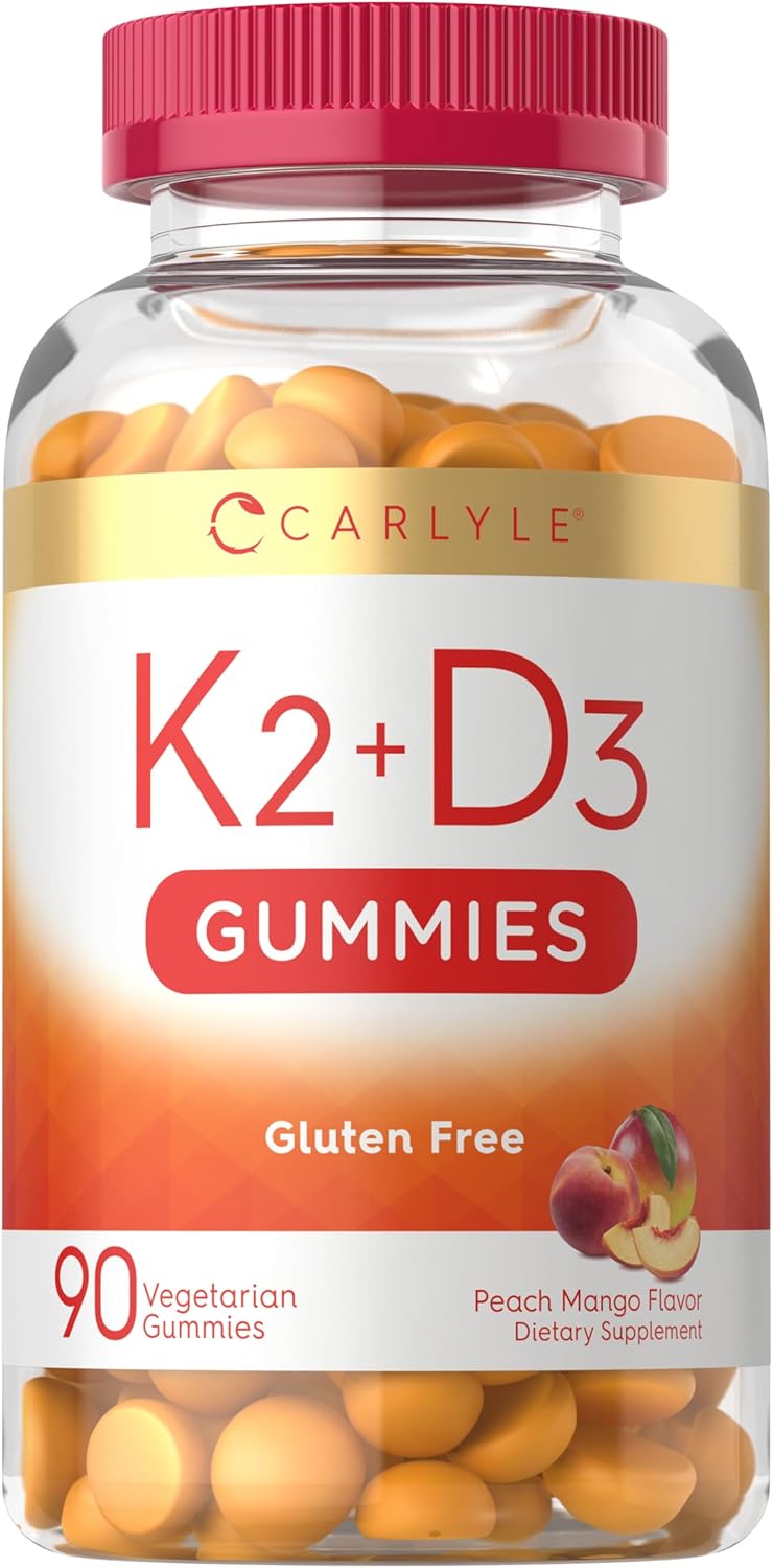 Carlyle Vitamin D3 K2 Gummies - 5,000 IU D3 + 50 mcg MK7, Peach Mango, 90 Count - görsel 1