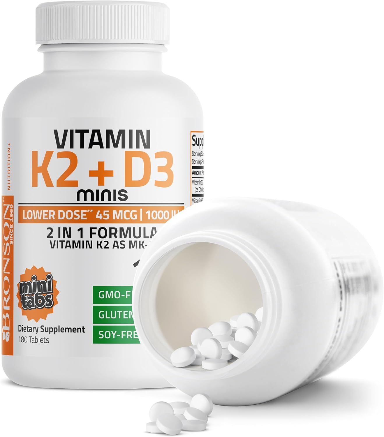 Bronson Vitamin K2 (MK-7) with D3 – 45 mcg K2 & 1000 IU D3 – 180 Mini Tablets - görsel 6