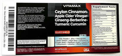 Vitamax Gluco Health Support - 16-in-1 Herbal Blend with Ceylon Cinnamon, ACV, Turmeric - 60 Capsules