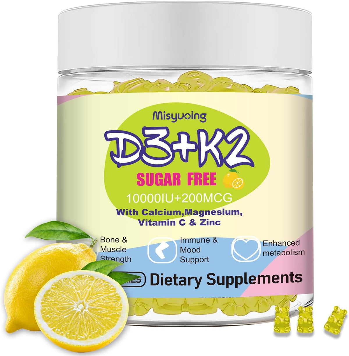 Misyvoing Vitamin D3 K2 Gummies with Vitamin C, Calcium, Magnesium & Zinc - 10,000 IU D3, 200mcg K2, Orange Flavour, Sugar-Free (60 Gummies) - görsel 10