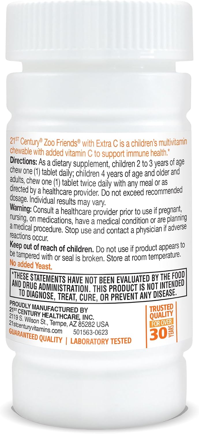 21st Century Zoo Friends with Extra Vitamin C Chewable Tablets, 60 Tablets - görsel 8